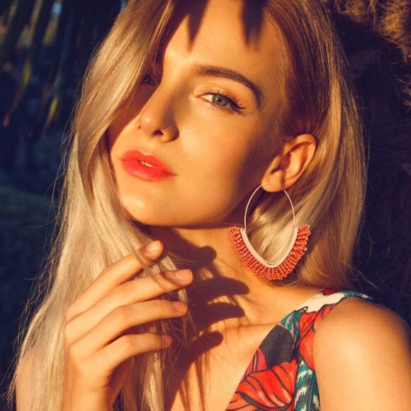 V-Shaped Beaded Dangle Earrings - Statement Drop Fringe Earrings, Boho Handmade - Picture 4 of 8